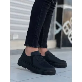 Kb-X502  Kuback Siyah Cilt Yüksek Siyah Taban Bağcık Detaylı Lastikli Günlük Erkek Ayakkabı (Numara: 43)