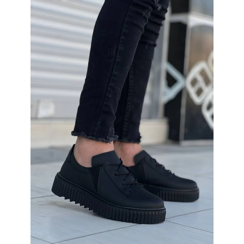 Kb-X502  Kuback Siyah Cilt Yüksek Siyah Taban Bağcık Detaylı Lastikli Günlük Erkek Ayakkabı (Numara: 41)