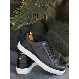 Kb-Bx1  Kuback Siyah Cilt Yüksek Beyaz Taban Günlük Erkek Ayakkabı (Numara: 40)