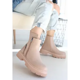 Menta Nude Cilt Fermuar Aksesuarlı Bot (Numara: 38)