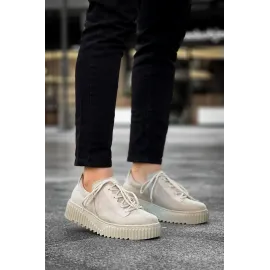 Kb-X502  Kuback Bej Süet Yüksek Bej Taban Bağcık Detaylı Lastikli Günlük Erkek Ayakkabı (Numara: 41)