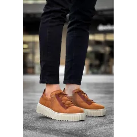 Kb-X502  Kuback Taba Süet Yüksek Bej Taban Bağcık Detaylı Lastikli Günlük Erkek Ayakkabı (Numara: 42)