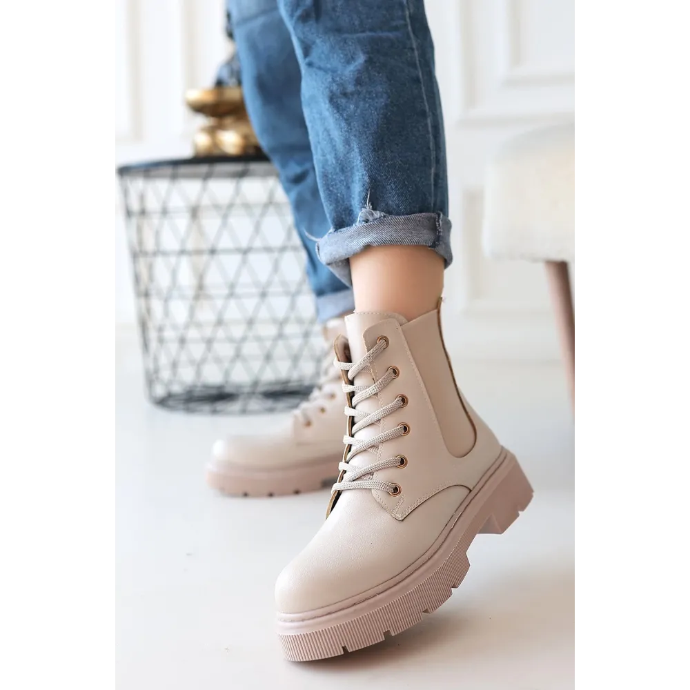 Daum Bej Cilt Bağcıklı Bot (Numara: 39)