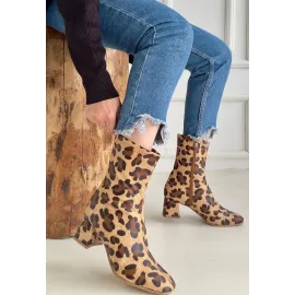 Birta Leopar Cilt Streç Topuklu Bot (Numara: 37)