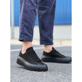 Kb-Cx-3 Kuback Kısa Siyah Keten Siyah Yüksek Taban Spor Ayakkabı (Numara: 43)