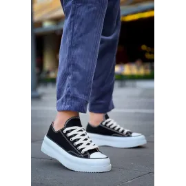 Kb-Cx-3 Kuback Kısa Siyah Keten Beyaz Yüksek Taban Spor Ayakkabı (Numara: 43)