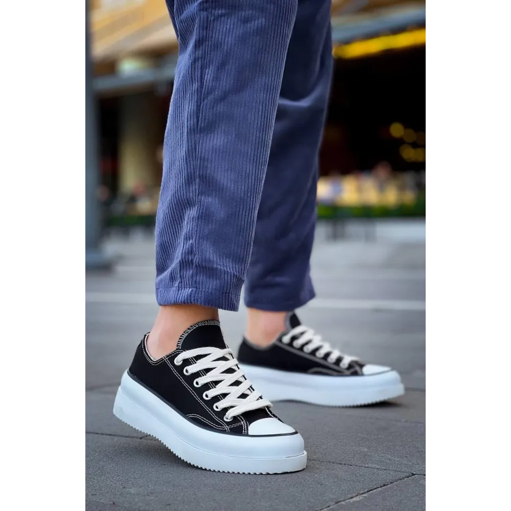 Kb-Cx-3 Kuback Kısa Siyah Keten Beyaz Yüksek Taban Spor Ayakkabı (Numara: 41)