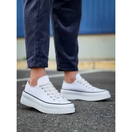 Kb-Cx-3 Kuback Kısa Beyaz Keten Beyaz Yüksek Taban Spor Ayakkabı (Numara: 44)