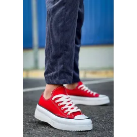 Kb-Cx-3 Kuback Kısa Kırmızı Keten Beyaz Yüksek Taban Spor Ayakkabı (Numara: 44)