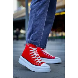 Kb-Cx-3 Kuback Uzun Kırmızı Keten Beyaz Yüksek Taban Spor Ayakkabı (Numara: 42)