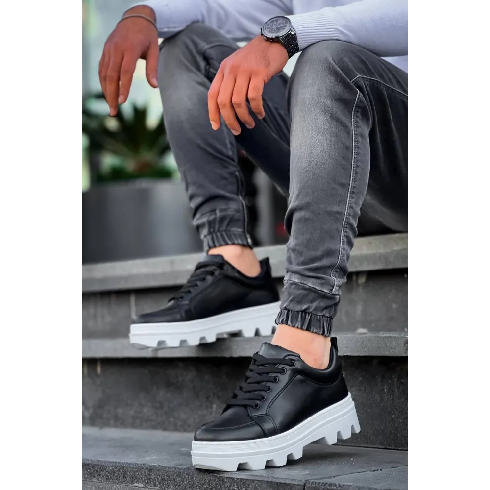 Kb-056 Kuback Siyah Cilt Beyaz Yüksek Taban Günlük Spor Ayakkabı (Numara: 44)