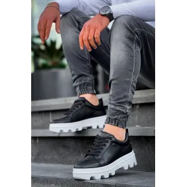 Kb-056 Kuback Siyah Cilt Beyaz Yüksek Taban Günlük Spor Ayakkabı (Numara: 44)