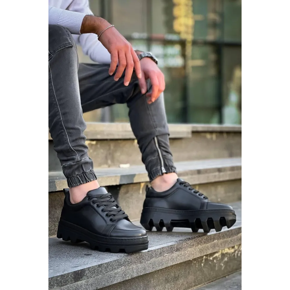 Kb-056 Kuback Siyah Cilt Siyah Yüksek Taban Günlük Spor Ayakkabı (Numara: 43)