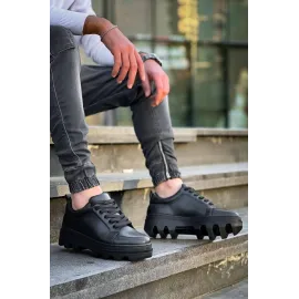 Kb-056 Kuback Siyah Cilt Siyah Yüksek Taban Günlük Spor Ayakkabı (Numara: 44)