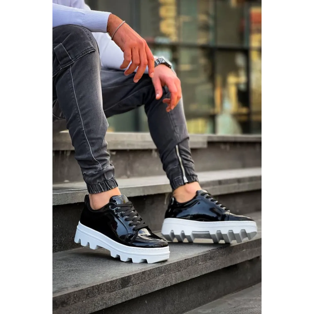 Kb-056 Kuback Siyah Rugan Beyaz Yüksek Taban Günlük Spor Ayakkabı (Numara: 44)