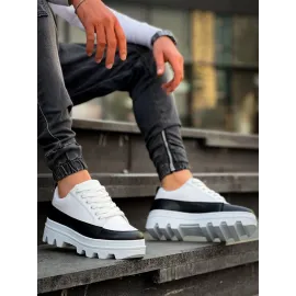 Kb-056 Kuback Beyaz Siyah Detaylı Beyaz Yüksek Taban Günlük Spor Ayakkabı (Numara: 43)