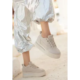 Lulu Bej Cilt Bağcıklı Spor Ayakkabı (Numara: 40)