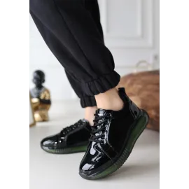 Piona Siyah Rugan Yeşil Tabanlı Spor Ayakkabı (Numara: 39)