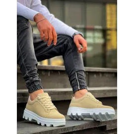 Kb-056 Kuback Bej Süet Beyaz Yüksek Taban Günlük Spor Ayakkabı (Numara: 41)
