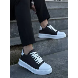 Kb-X46 Kuback Siyah Beyaz Yüksek Beyaz Taban Günlük Spor Ayakkabı (Numara: 43)