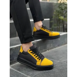Kb-X46 Kuback Siyah Sarı Yüksek Siyah Taban Günlük Spor Ayakkabı (Numara: 40)