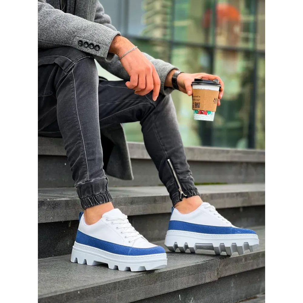 Kb-056 Kuback Beyaz Mavi Detaylı Beyaz Yüksek Taban Günlük Spor Ayakkabı (Numara: 40)