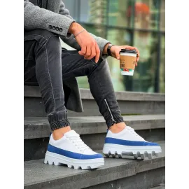 Kb-056 Kuback Beyaz Mavi Detaylı Beyaz Yüksek Taban Günlük Spor Ayakkabı (Numara: 40)