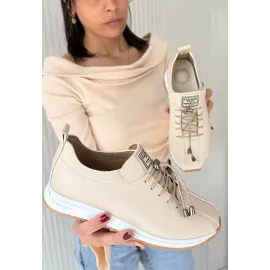 Monya Bej Cilt Bağcıklı Spor Ayakkabı (Numara: 37)