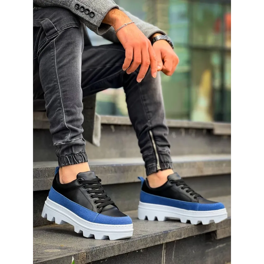 Kb-056 Kuback Siyah Mavi Detaylı Beyaz Yüksek Taban Günlük Spor Ayakkabı (Numara: 40)