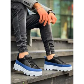 Kb-056 Kuback Siyah Mavi Detaylı Beyaz Yüksek Taban Günlük Spor Ayakkabı (Numara: 40)