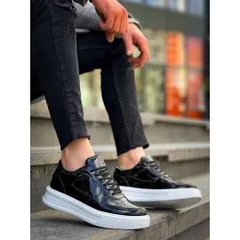 Kb-X8 Kuback Siyah Rugan Detaylı Beyaz Yüksek Taban Günlük Spor Ayakkabı (Numara: 40)