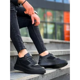 Kb-X8 Kuback Siyah Cilt Siyah Süet  Detaylı Siyah Yüksek Taban Günlük Spor Ayakkabı (Numara: 40)