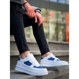Kb-X8 Kuback Beyaz Cilt Mavi Süet Detaylı Beyaz Yüksek Taban Günlük Spor Ayakkabı (Numara: 42)