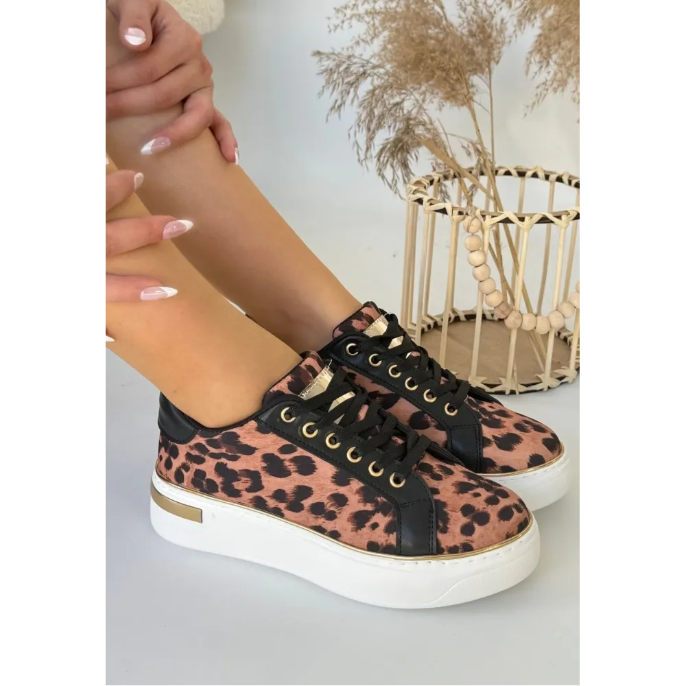 Kity Leopar Saten Bağcıklı Spor Ayakkabı (Numara: 37)