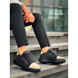 Kb-X46 Kuback Siyah Bej Yüksek Siyah Taban Günlük Spor Ayakkabı (Numara: 43)