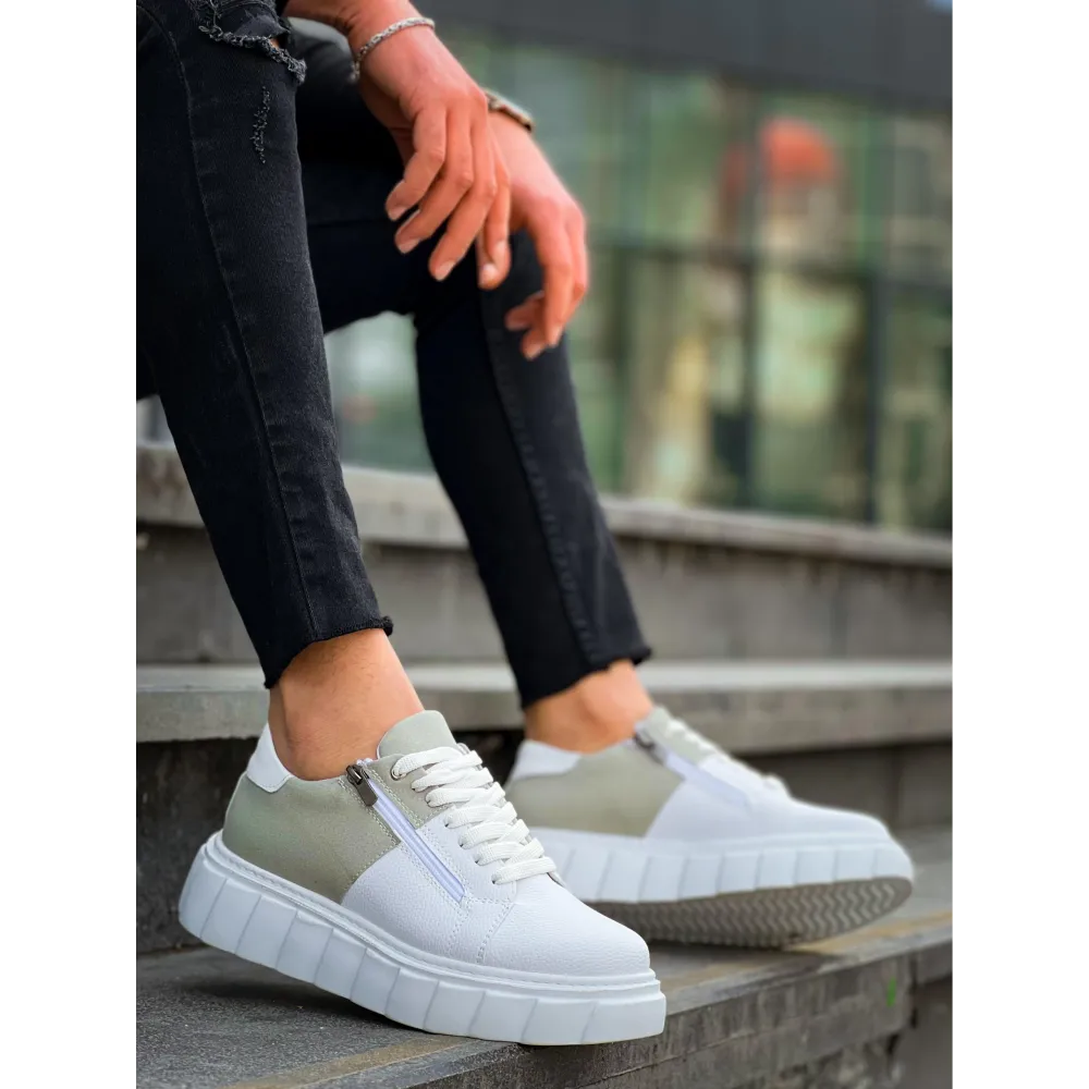 Kb-X155 Kuback Beyaz Cilt Gri Süet Detaylı Beyaz Yüksek Taban Günlük Spor Ayakkabı (Numara: 42)