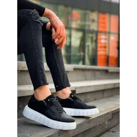 Kb-X155 Kuback Siyah Cilt Siyah Süet Detaylı Beyaz Yüksek Taban Günlük Spor Ayakkabı (Numara: 42)