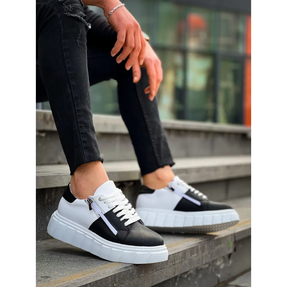 Kb-X155 Kuback Siyah Cilt Beyaz Cilt Detaylı Beyaz Yüksek Taban Günlük Spor Ayakkabı (Numara: 43)