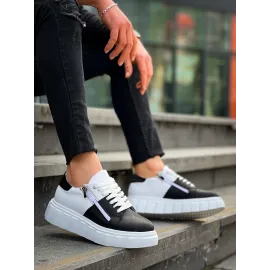 Kb-X155 Kuback Siyah Cilt Beyaz Cilt Detaylı Beyaz Yüksek Taban Günlük Spor Ayakkabı (Numara: 41)