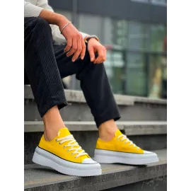 Kb-Cx-3 Kuback Kısa Sarı Keten Beyaz Yüksek Taban Spor Ayakkabı (Numara: 40)