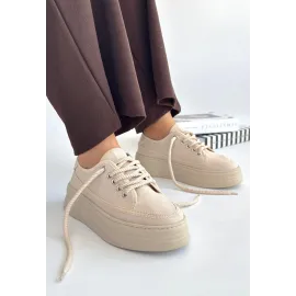 Carin Bej Keten Bağcıklı Spor Ayakkabı (Numara: 38)