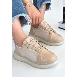 Piona Bej Rugan Bağcıklı Spor Ayakkabı (Numara: 37)