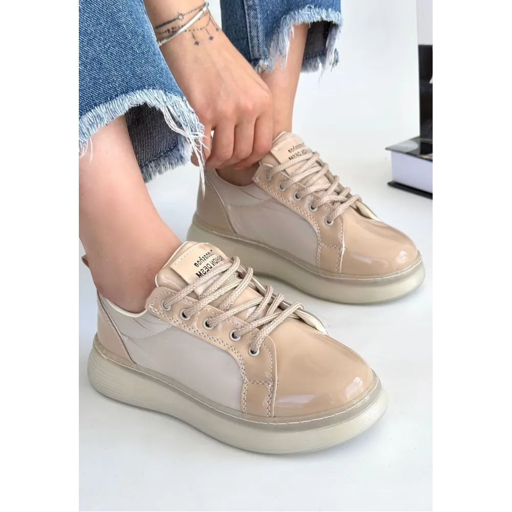 Piona Bej Rugan Bağcıklı Spor Ayakkabı (Numara: 39)