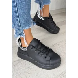 Sofio Siyah Cilt Bağcıklı Spor Ayakkabı (Numara: 38)