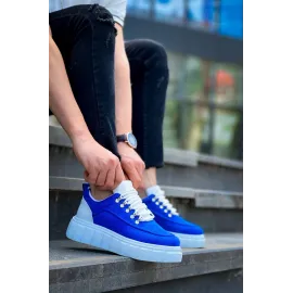 Kb-X10 Kuback Sax Süet Beyaz Yüksek Taban Günlük Spor Ayakkabı Mavi (Numara: 40)