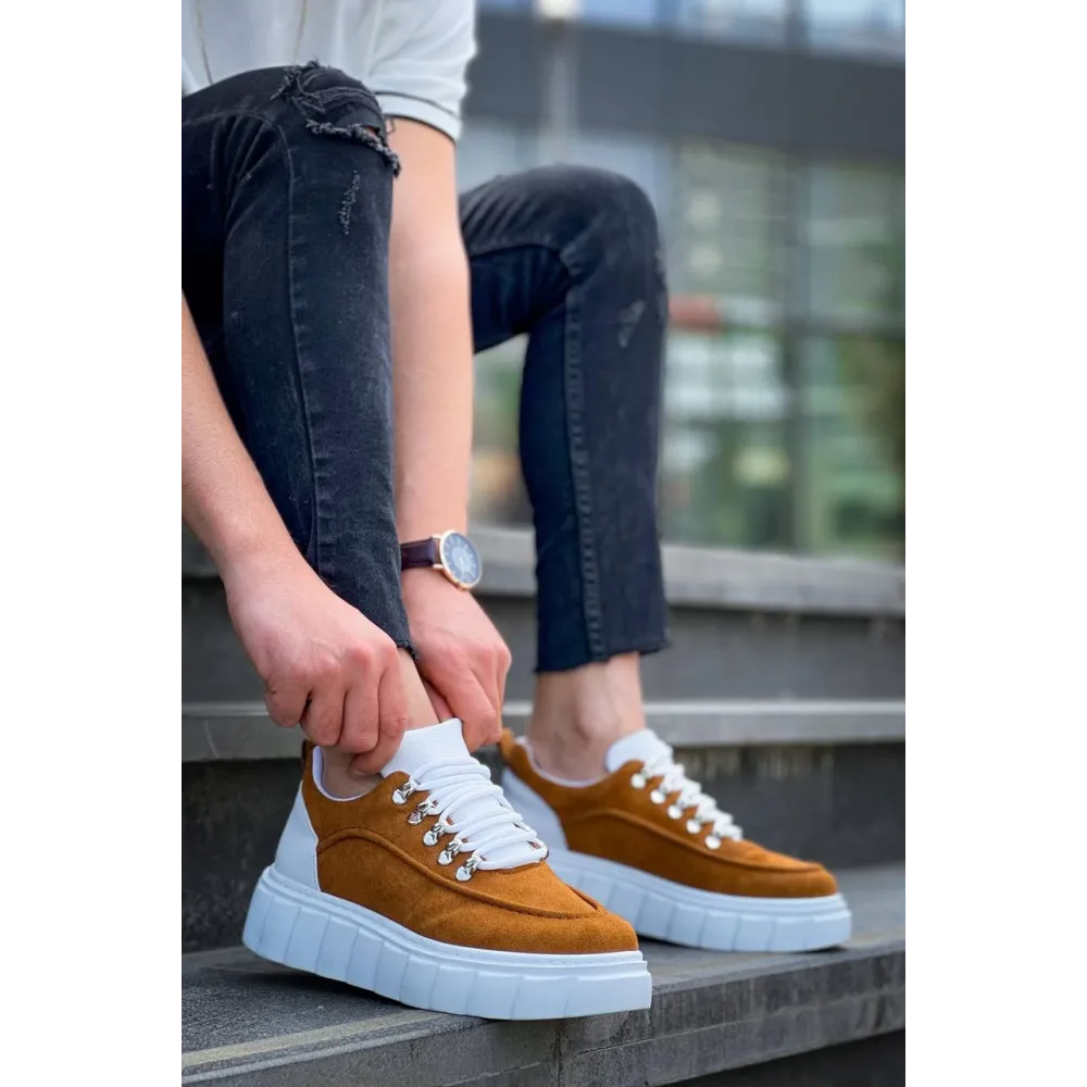 Kb-X10 Kuback Taba Süet Beyaz Yüksek Taban Günlük Spor Ayakkabı (Numara: 40)