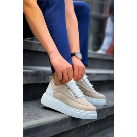 Kb-X10 Kuback Bej Süet Beyaz Yüksek Taban Günlük Spor Ayakkabı (Numara: 43)