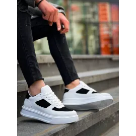 Kb-X8 Kuback Beyaz Siyah Cilt Yüksek Taban Günlük Spor Ayakkabı (Numara: 40)