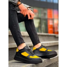 Kb-X8 Kuback Siyah Sarı Cilt Yüksek Taban Günlük Spor Ayakkabı (Numara: 42)
