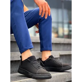 Kb-X204 Kuback Siyah Keten Siyah Yüksek Taban Günlük Erkek Spor Ayakkabı (Numara: 44)